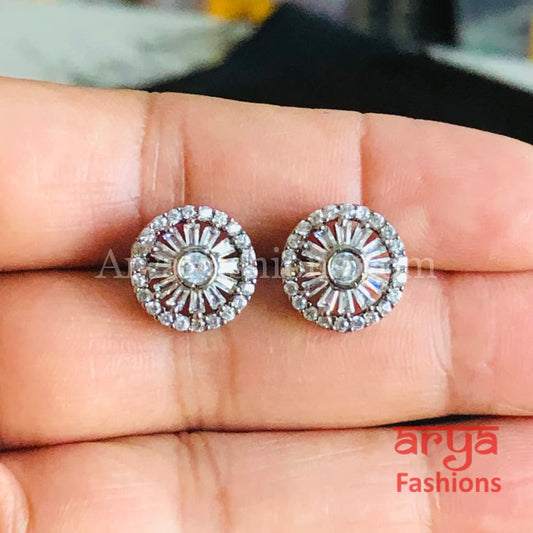 Silver Micro CZ Round Designer Studs