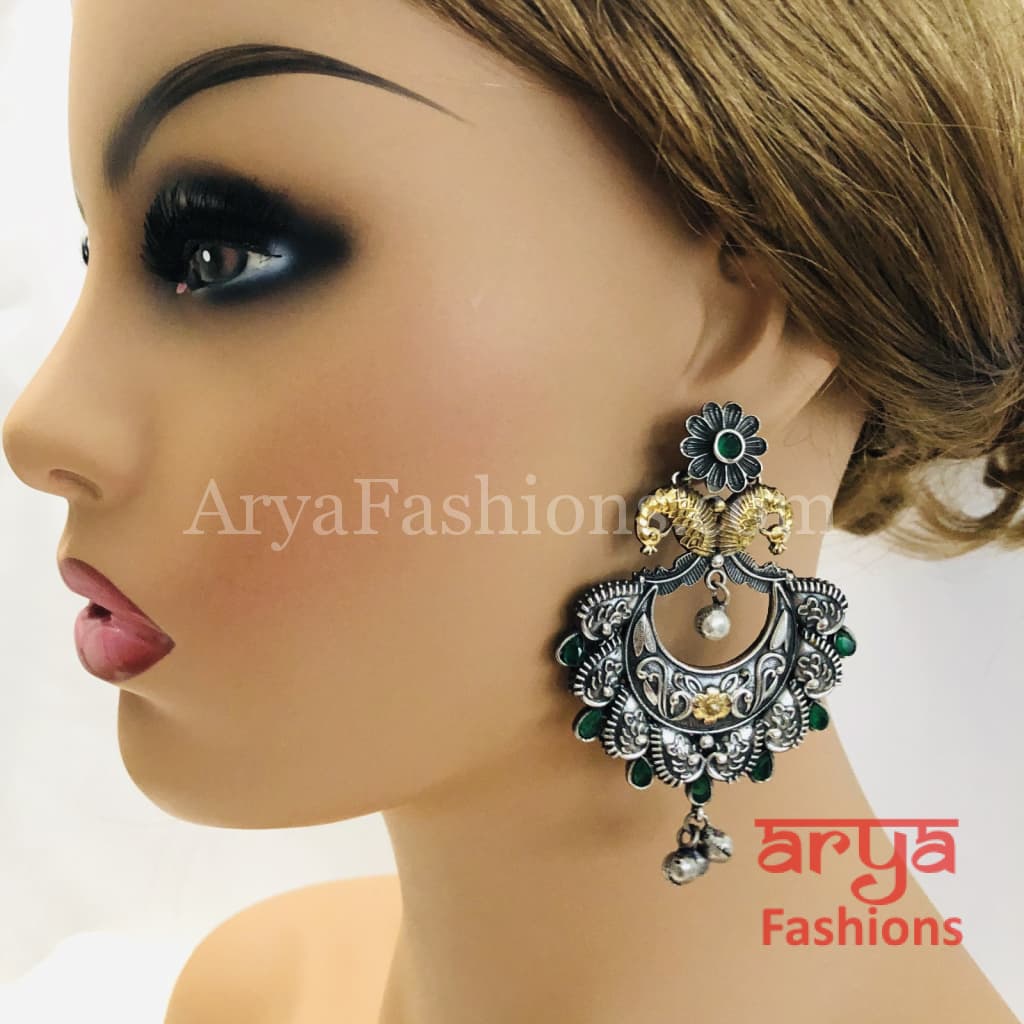 Silver Oxidized Chandbali Indian Trendy Earrings