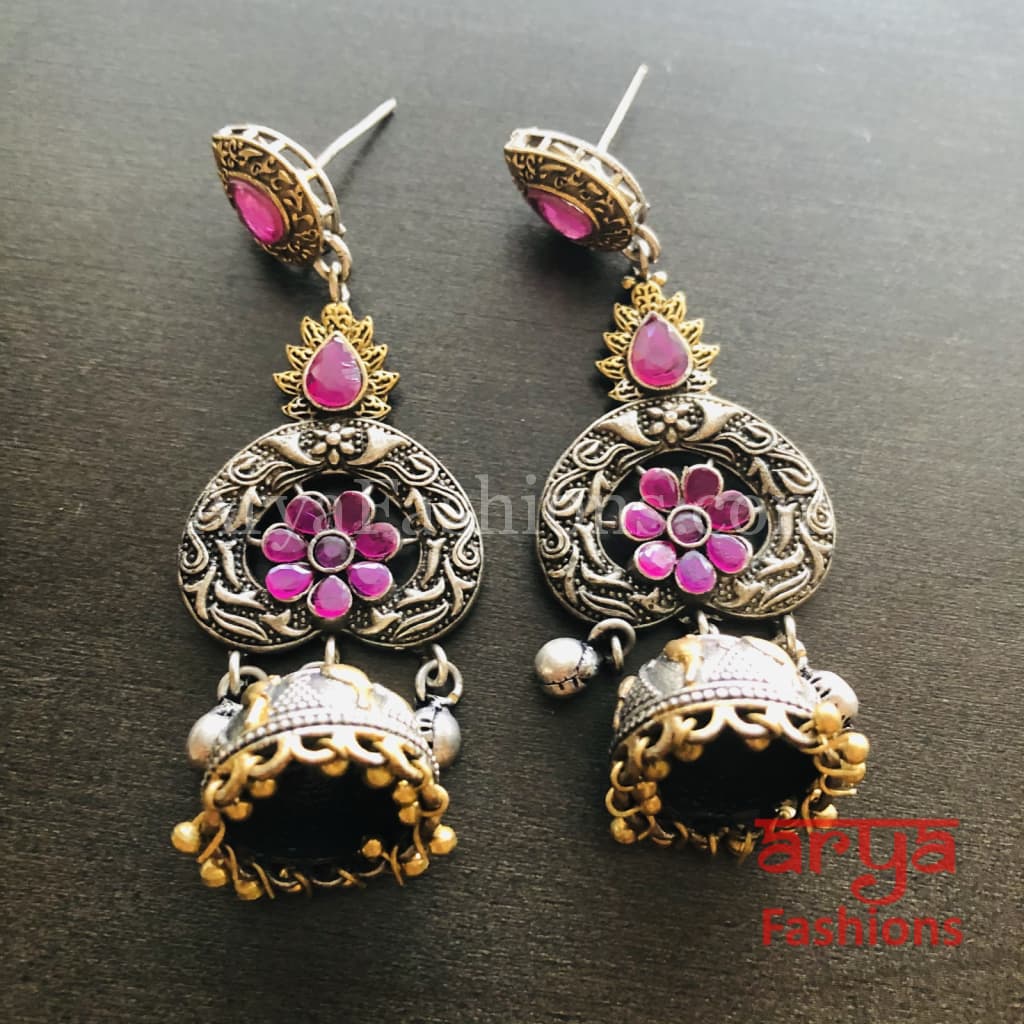 Silver Oxidized Dual Tone Jhumka Earrings