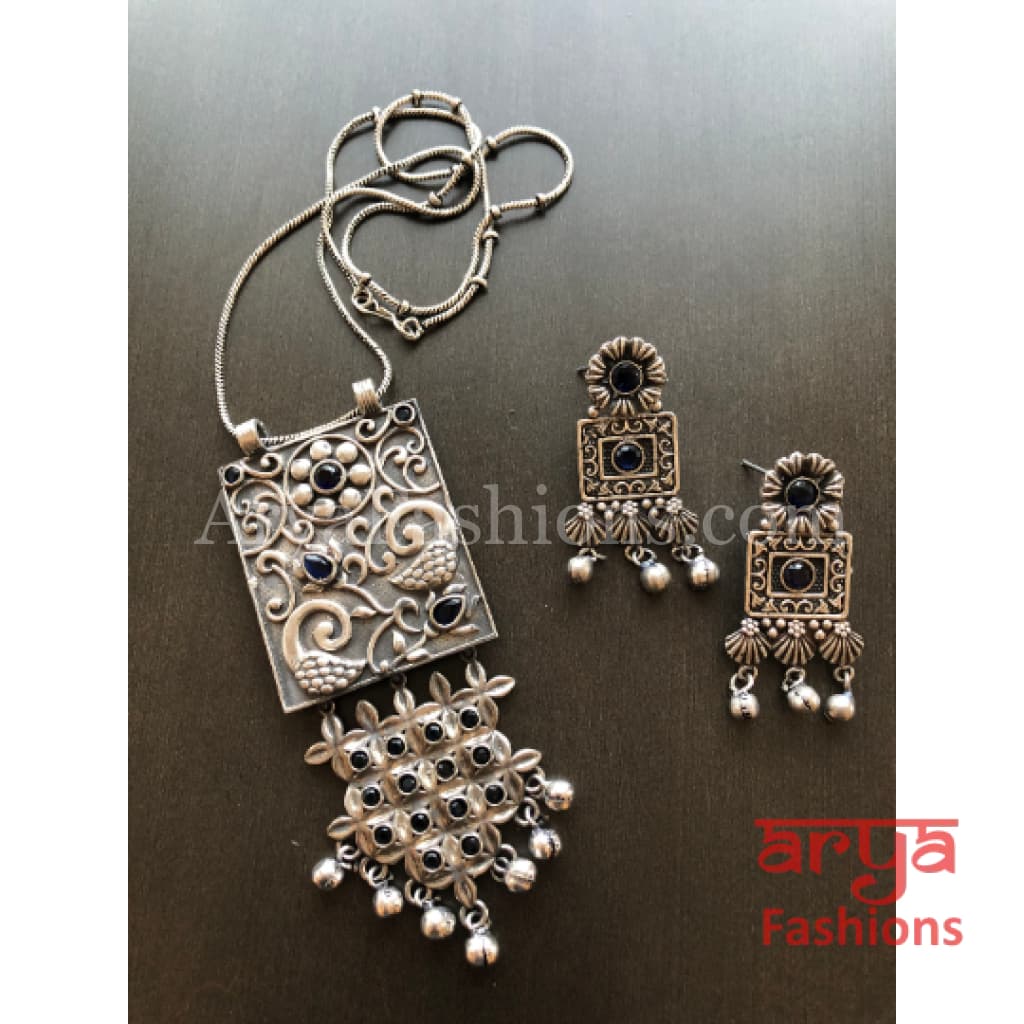 Silver Oxidized Dual Tone Temple Jewelry Necklace