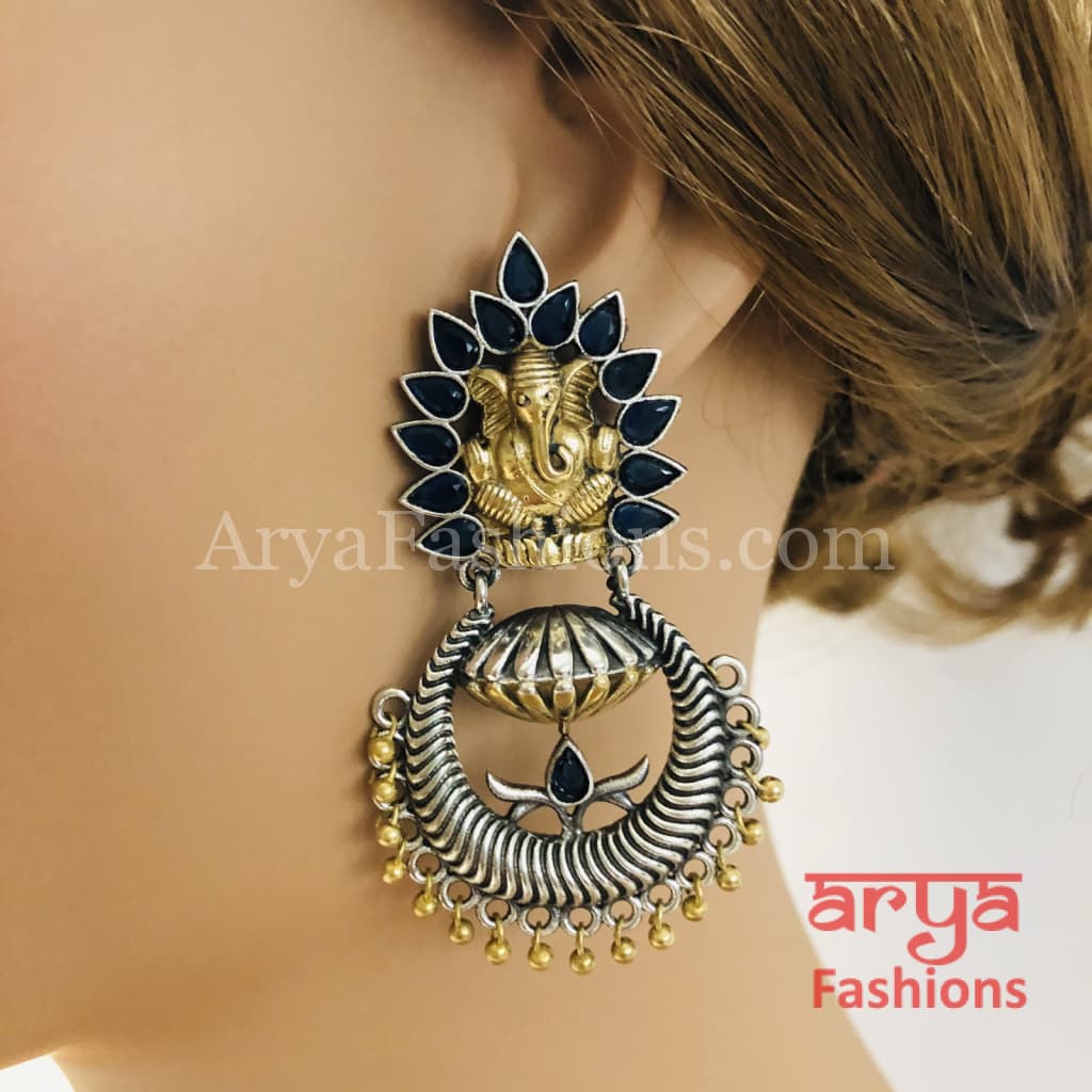 Silver Oxidized Party Jhumka Earrings with colorful stones