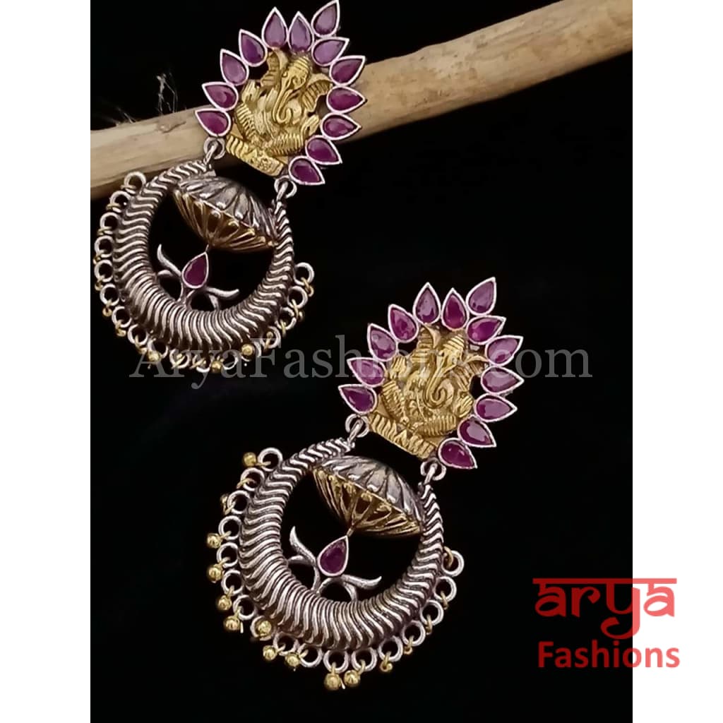 Silver Oxidized Party Jhumka Earrings with colorful stones