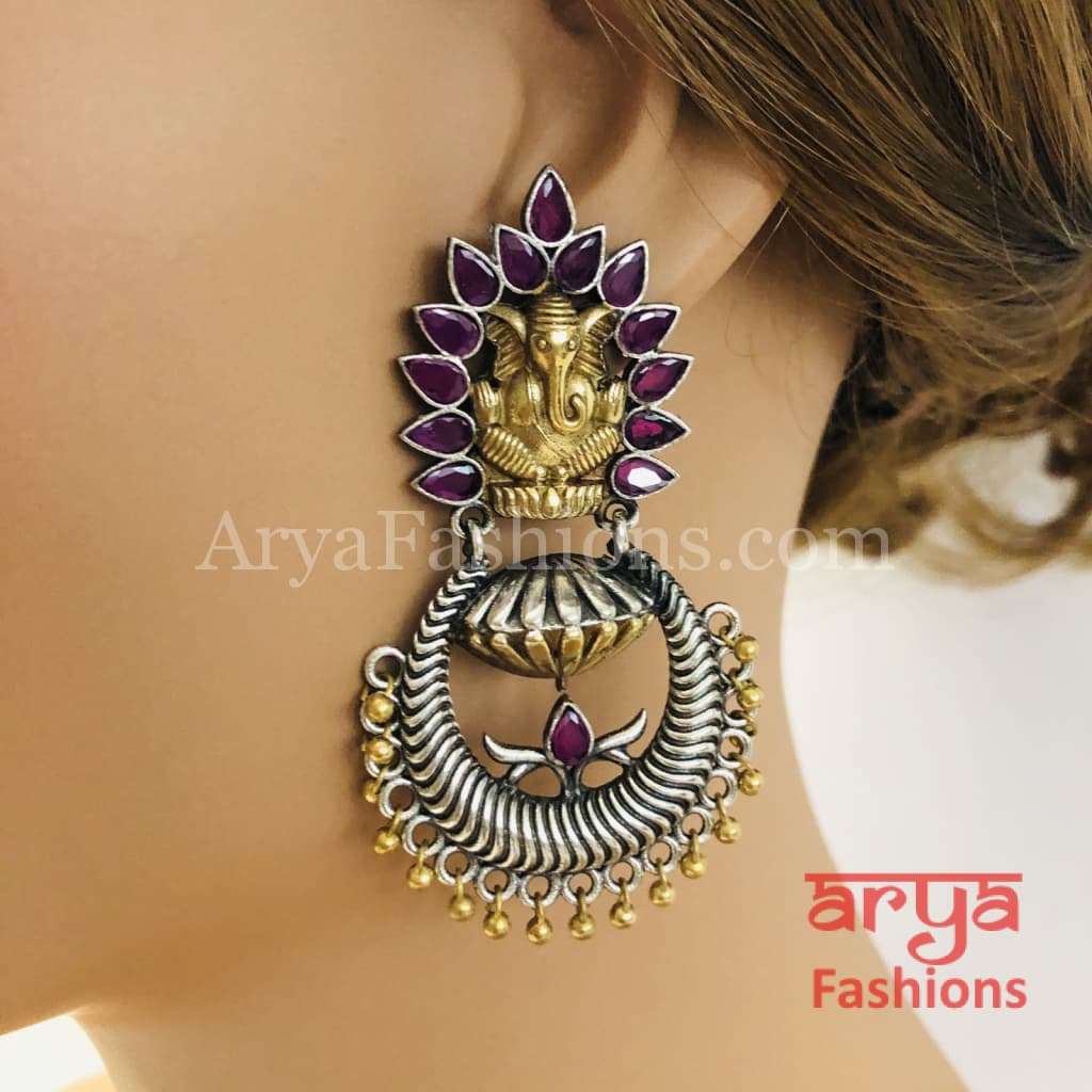 Silver Oxidized Party Jhumka Earrings with colorful stones