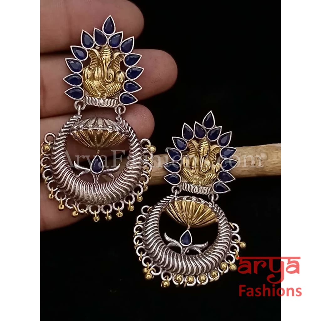 Silver Oxidized Party Jhumka Earrings with colorful stones