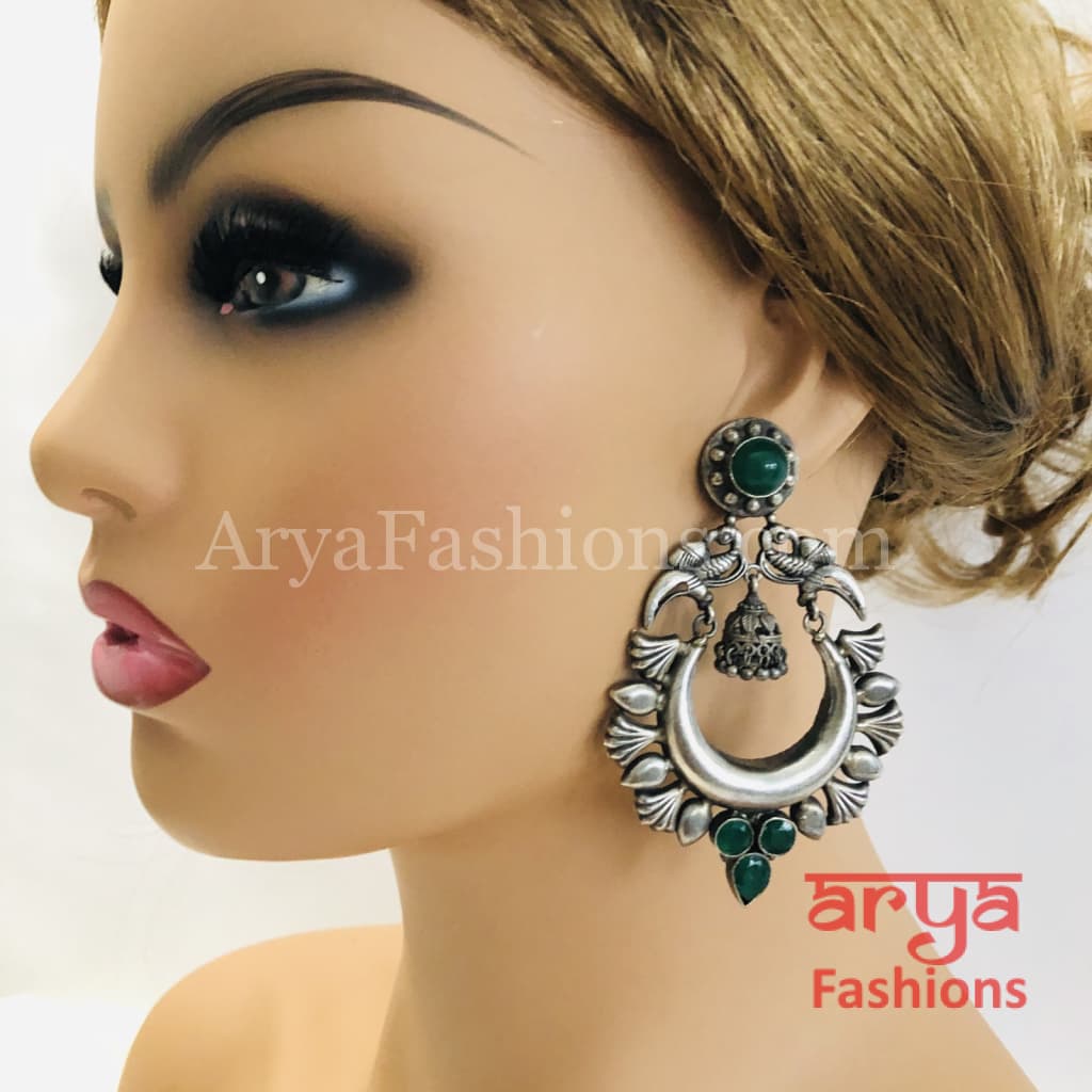 Silver Oxidized Tribal Earrings with Colorful Cultured Stones