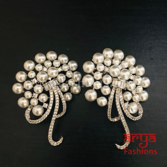 Silver Pearl Cubic Zirconia Designer Studs