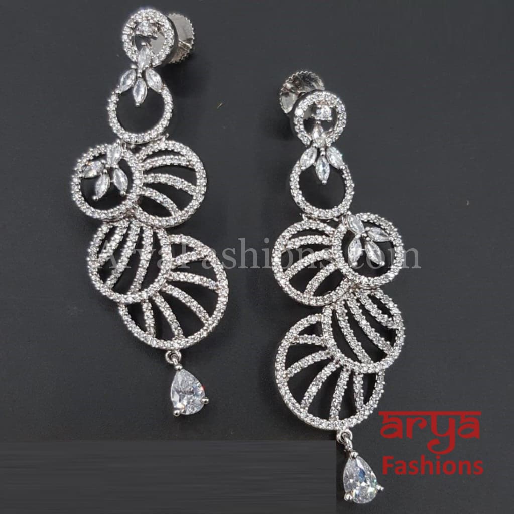 Silver Rose Gold Crystal Cubic Zirconia Earrings