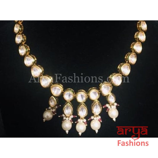 Single line Kundan Necklace with Pearl Beads