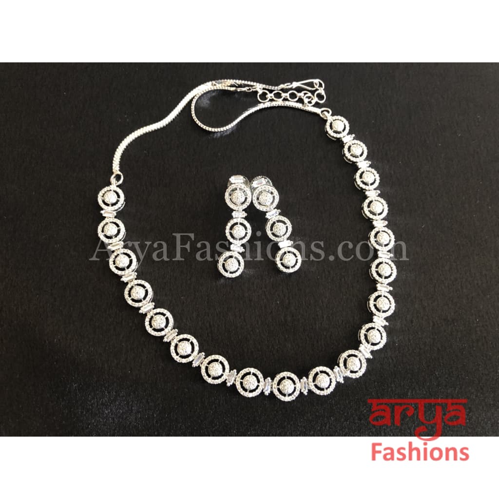 Single Line Silver Cubic Zirconia Necklace