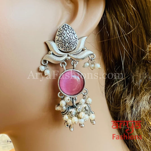 Soha Colored stone Silver like Oxidized Earrings