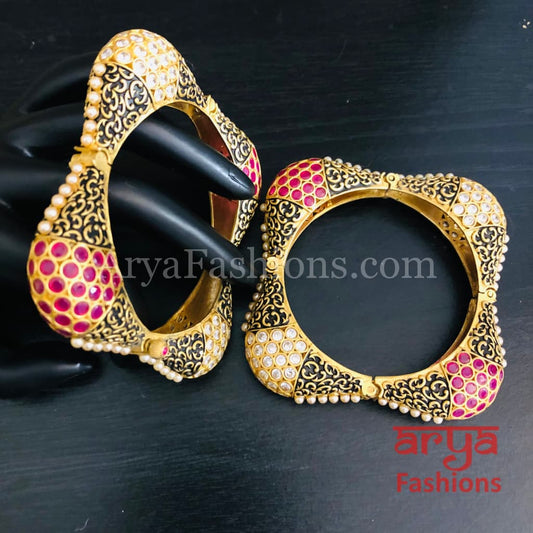 Sona Square Designer Openable Bangles/ Rajwadi Meenakari Pearl Handmade Kada