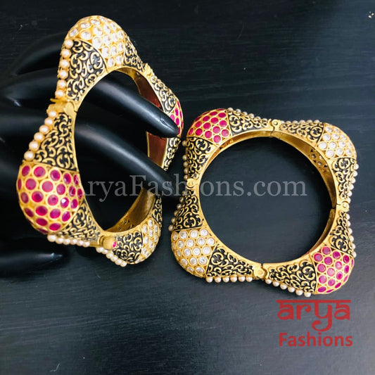 Sona Square Designer Openable Bangles/ Rajwadi Meenakari Pearl Handmade Kada