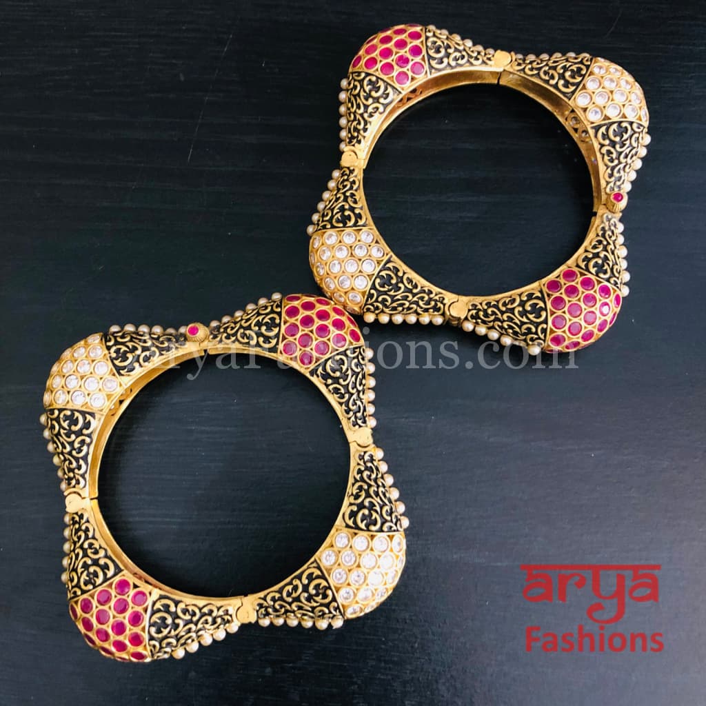 Sona Square Designer Openable Bangles/ Rajwadi Meenakari Pearl Handmade Kada