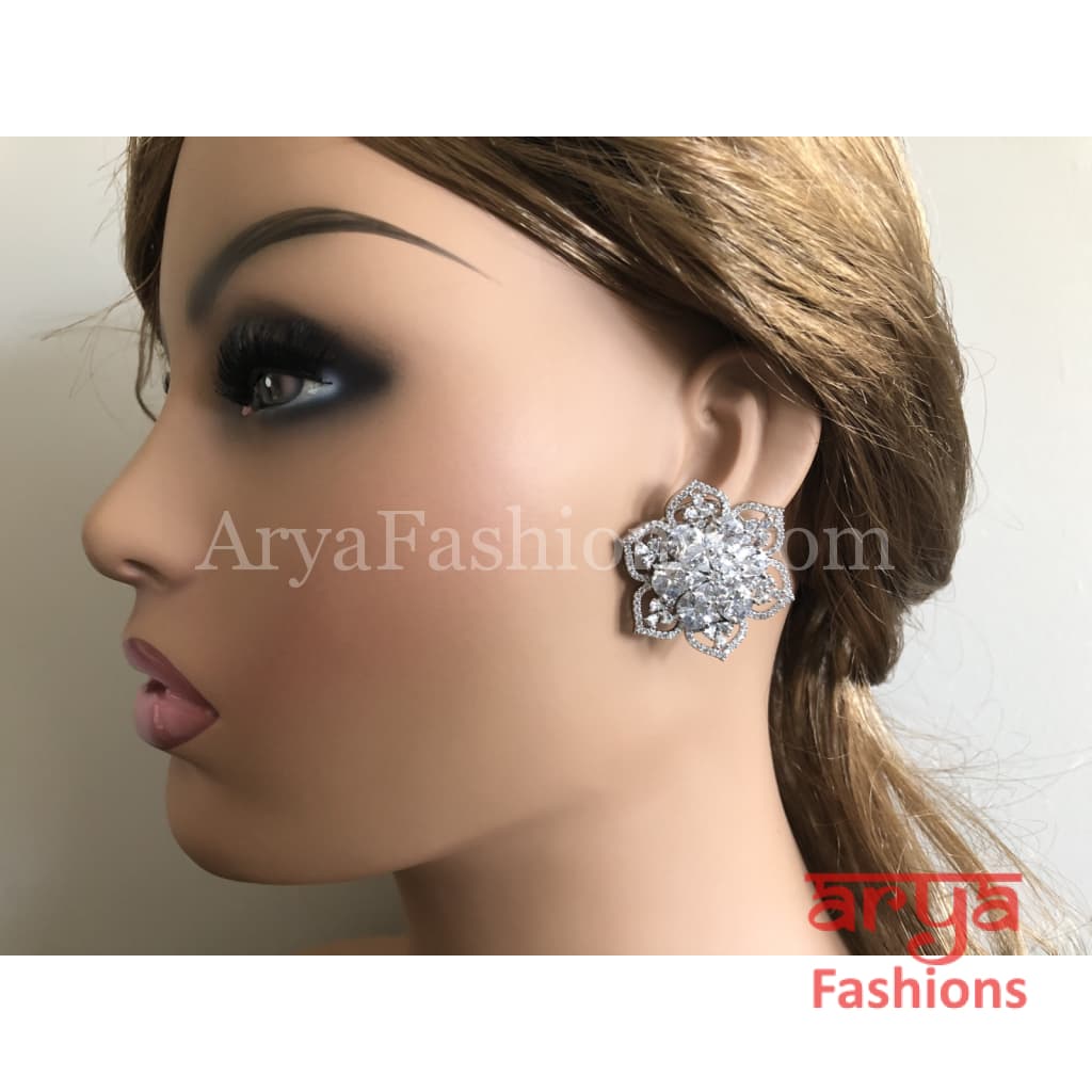 Star Shaped Silver Cubic Zirconia Round Studs