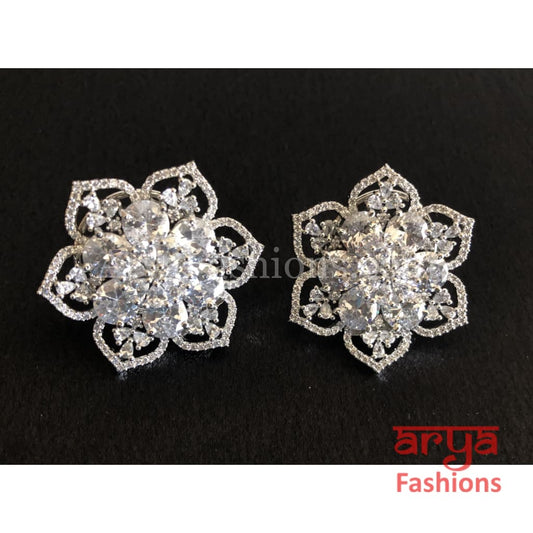 Star Shaped Silver Cubic Zirconia Round Studs