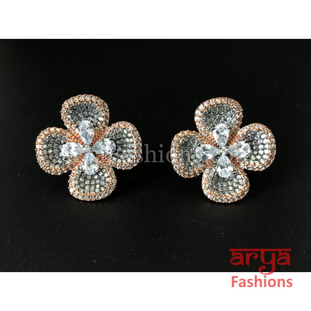 Star shaped CZ Studs in Gray and Purple finish