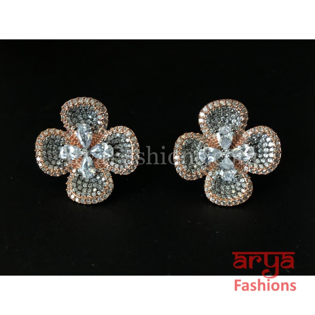 Star shaped CZ Studs in Gray and Purple finish