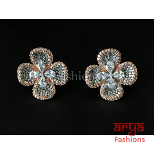 Star shaped CZ Studs in Gray and Purple finish