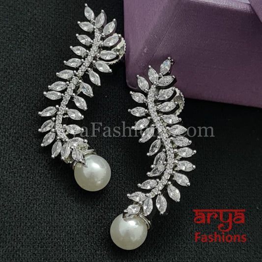 Swirl CZ Studs with Pearl Drop