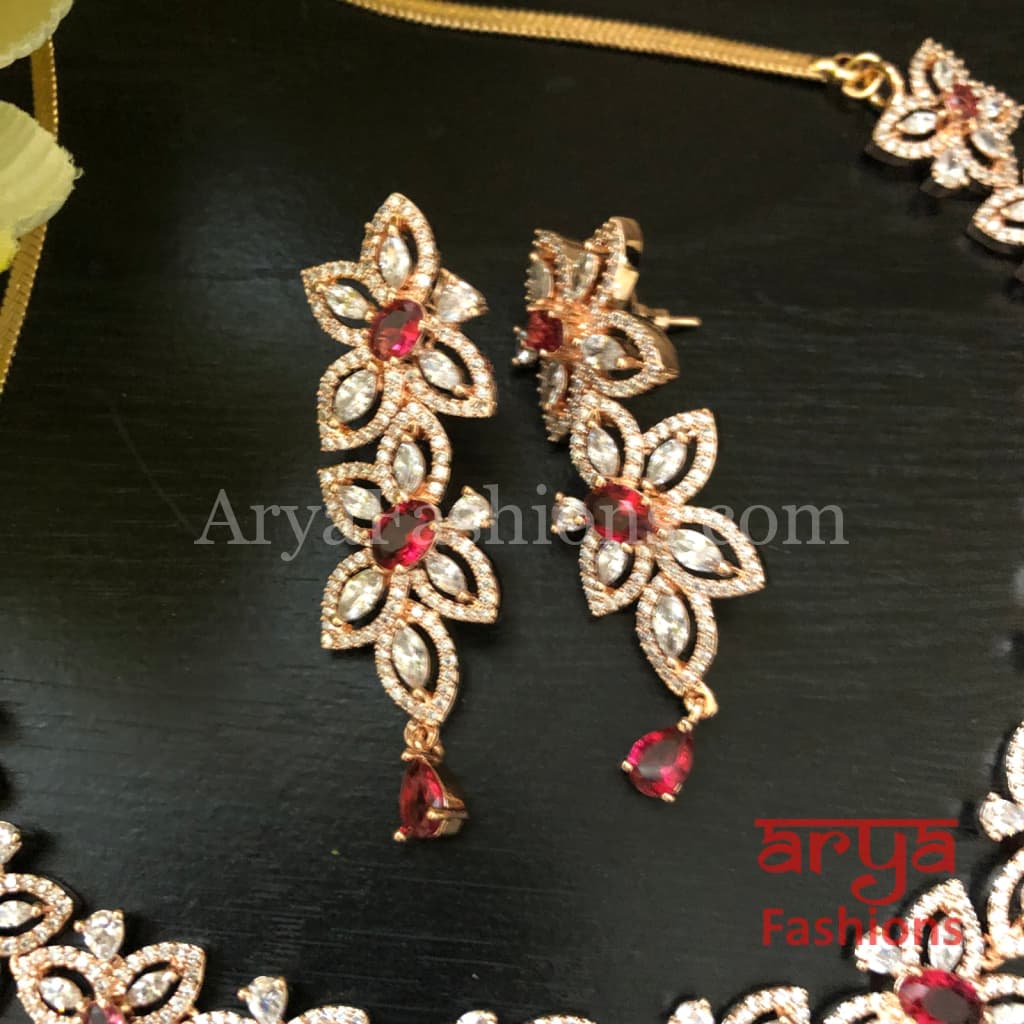 Tanisha CZ Silver Necklace with Earrings and Mang Tika