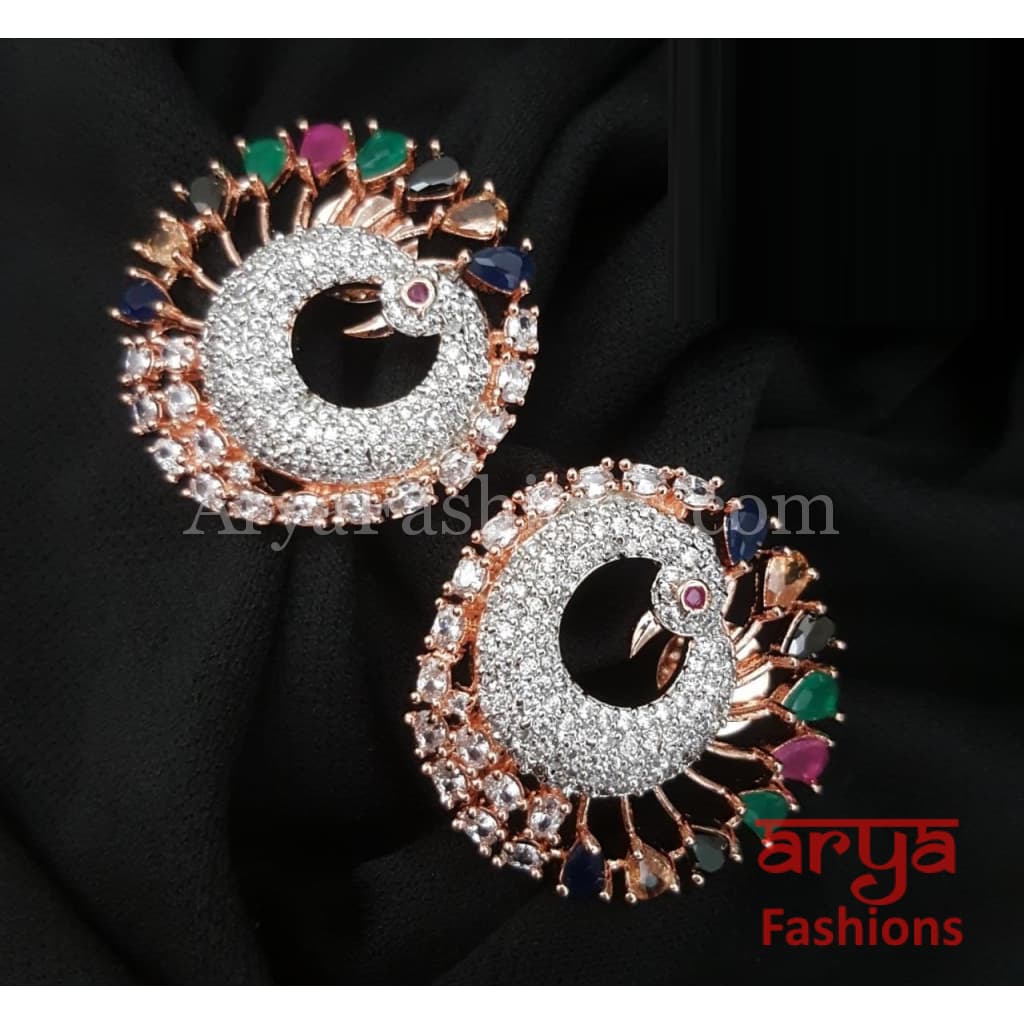 Tanisha Peacock CZ Studs with Silver stones in Victorian/ Rose Gold/Golden