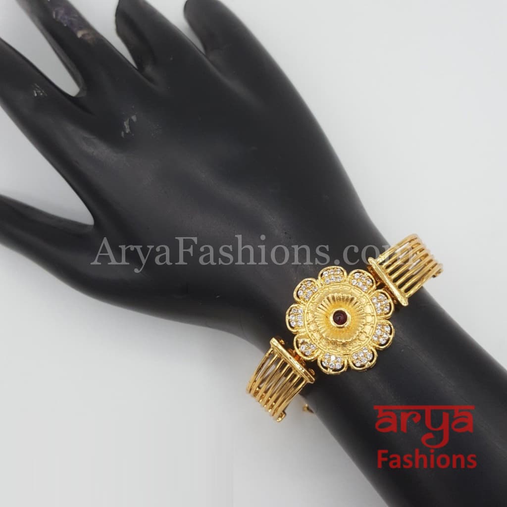 Tanvi Golden CZ Chain Bracelet/ Trendy Kundan Indian Bracelet