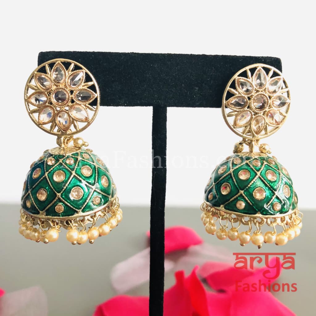 Traditional colorful Meenakari Jhumkas