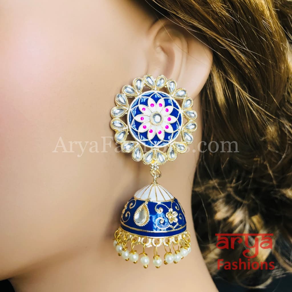 Traditional Golden Meenakari Jhumka Earrings