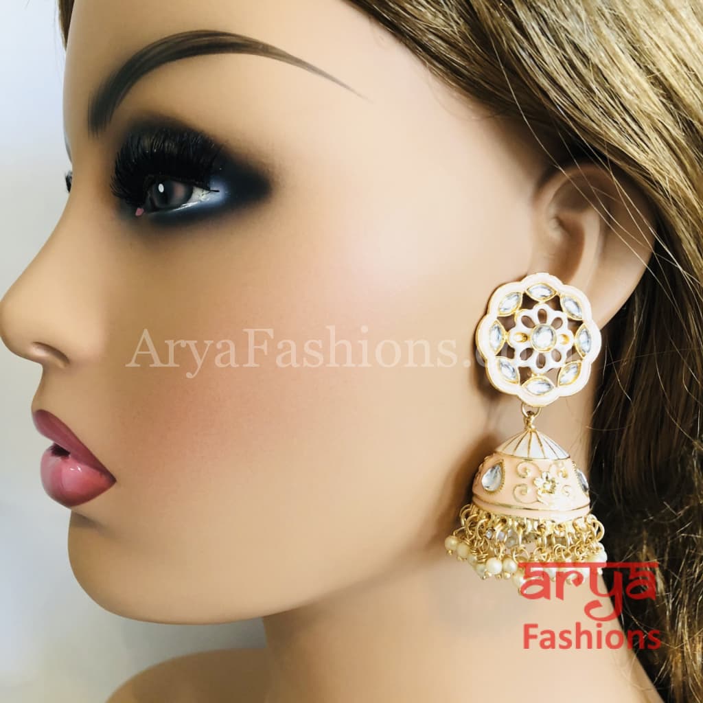 Traditional Meenakari Jhumka Earrings with Pearl beads