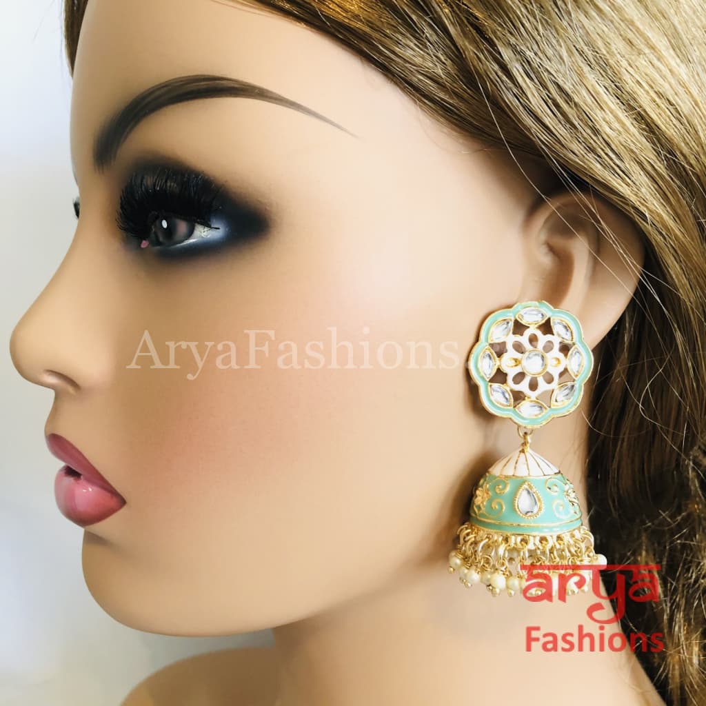 Traditional Meenakari Jhumka Earrings with Pearl beads