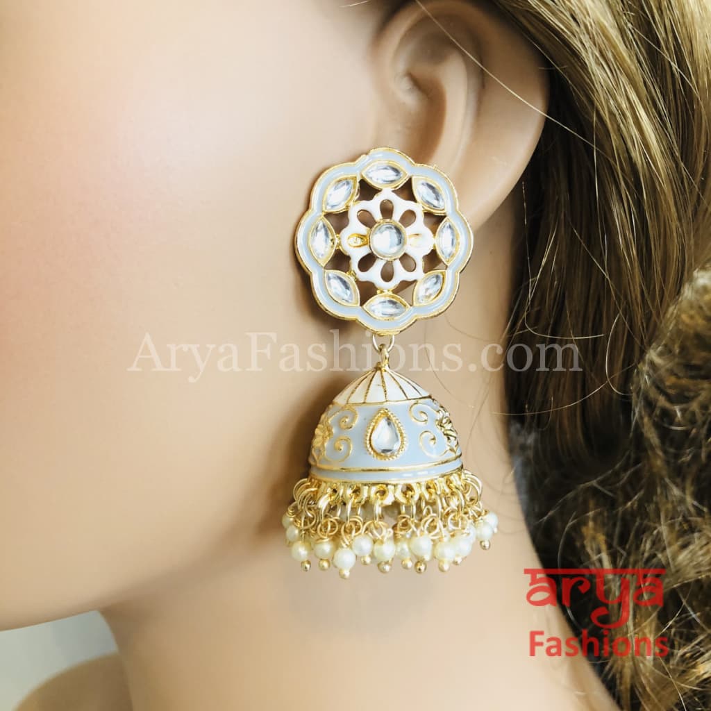 Traditional Meenakari Jhumka Earrings with Pearl beads