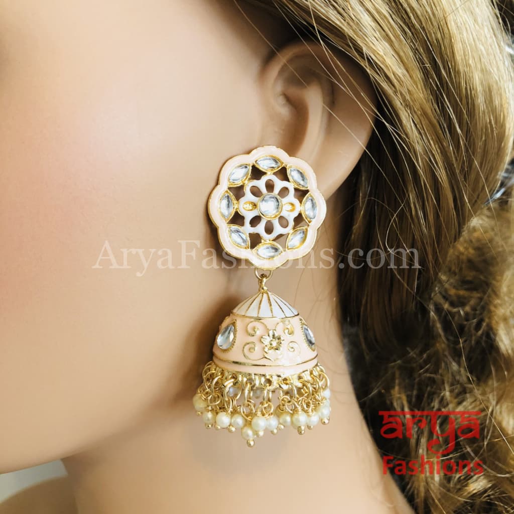 Traditional Meenakari Jhumka Earrings with Pearl beads