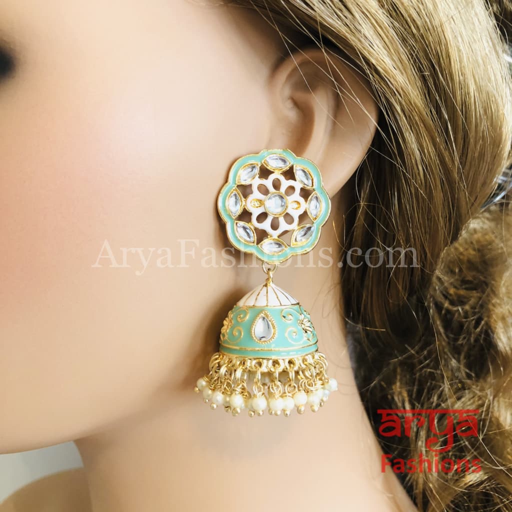 Traditional Meenakari Jhumka Earrings with Pearl beads