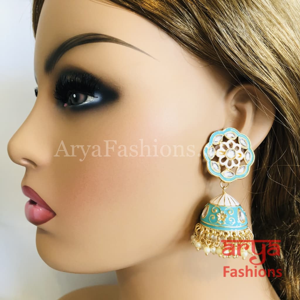 Traditional Meenakari Jhumka Earrings with Pearl beads