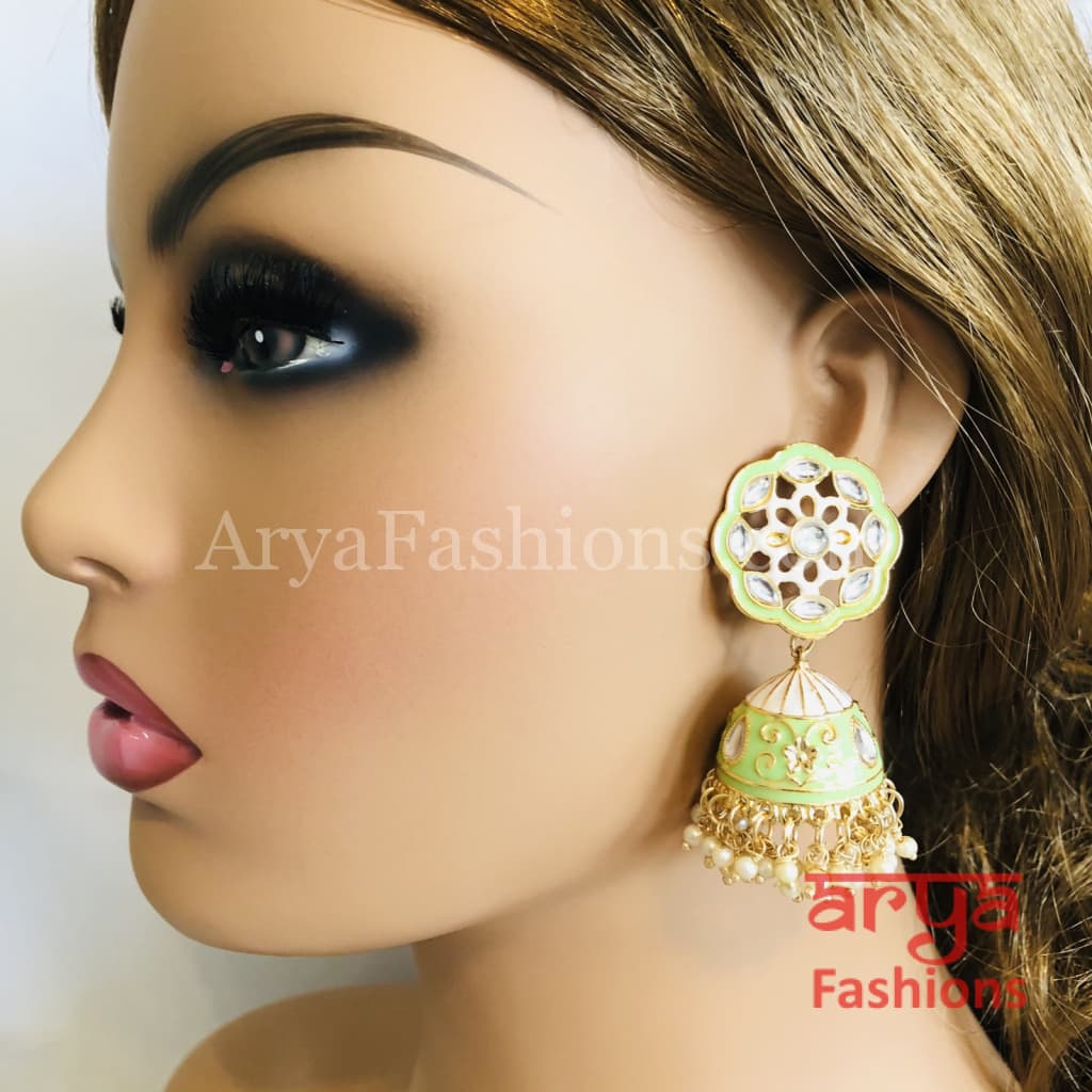 Traditional Meenakari Jhumka Earrings with Pearl beads
