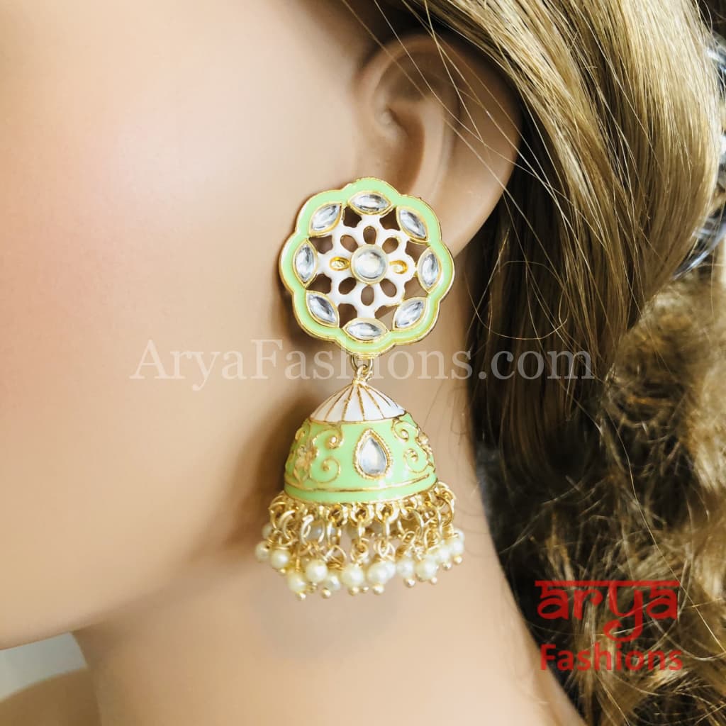 Traditional Meenakari Jhumka Earrings with Pearl beads