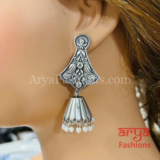 Tribal Silver Oxidized Jhumka Earrings