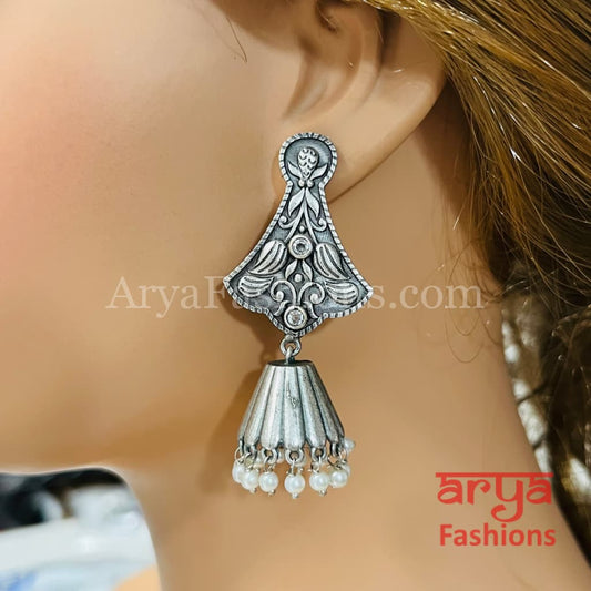 Tribal Silver Oxidized Jhumka Earrings