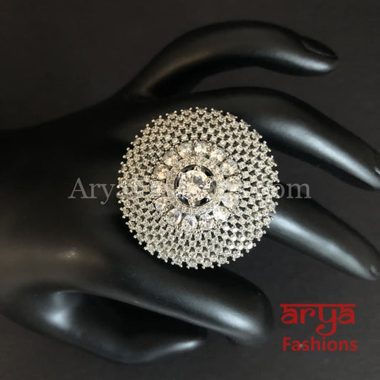 Trisha Cubic Zirconia Statement Silver Cocktail Ring