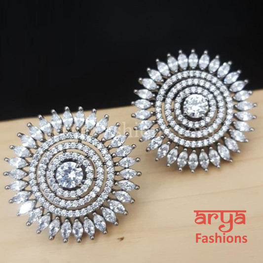 Trisha CZ Studs with Silver stones in Victorian Rose Gold Golden Finish/ Ethnic