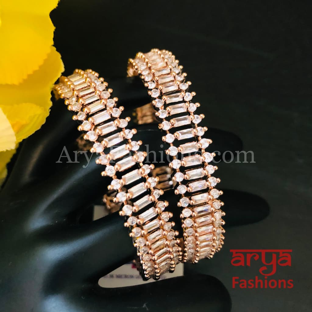 Tuhina Rose Gold Cubic Zirconia Kada Bangles