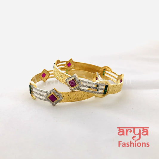 Two Tone Golden Silver Bangles Set of 2