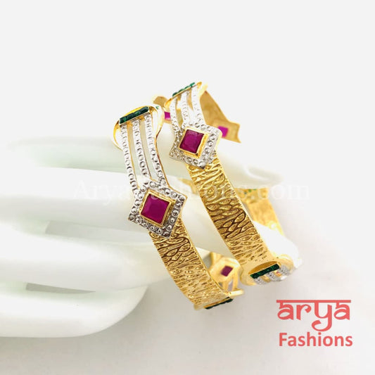 Two Tone Golden Silver Bangles Set of 2