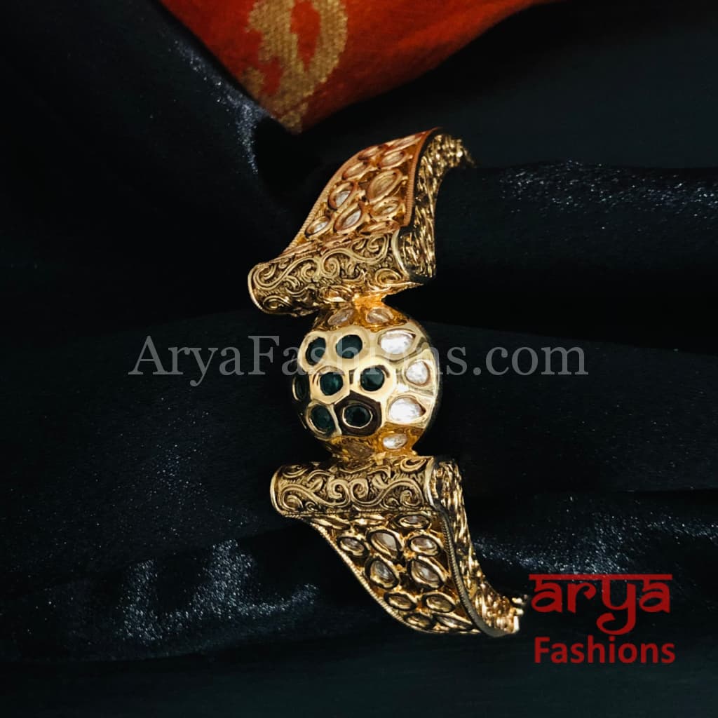 Veera Emerald Green Kundan Rajwadi Openable Bracelet/ Rajasthani Jaipuri Pacchi