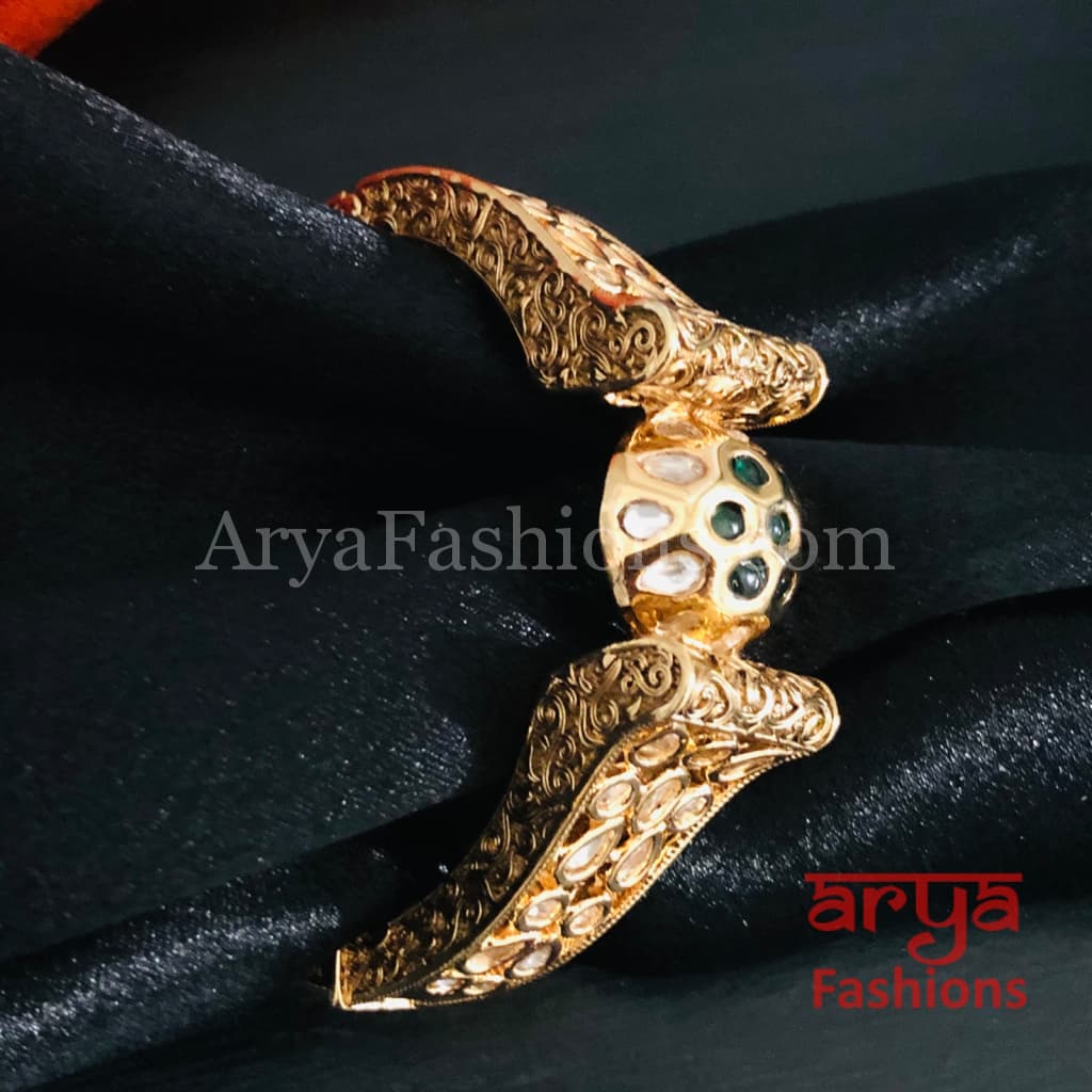 Veera Emerald Green Kundan Rajwadi Openable Bracelet/ Rajasthani Jaipuri Pacchi