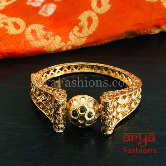 Veera Emerald Green Kundan Rajwadi Openable Bracelet/ Rajasthani Jaipuri Pacchi