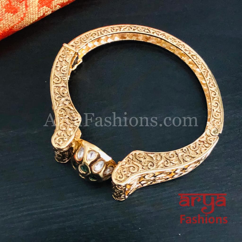 Veera Emerald Green Kundan Rajwadi Openable Bracelet/ Rajasthani Jaipuri Pacchi