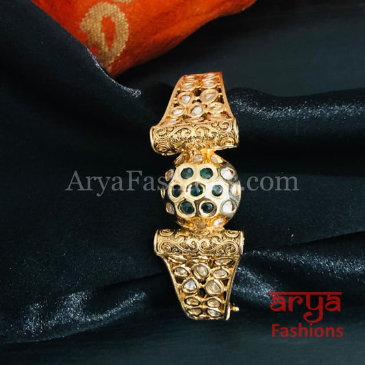 Veera Emerald Green Kundan Rajwadi Openable Bracelet/ Rajasthani Jaipuri Pacchi