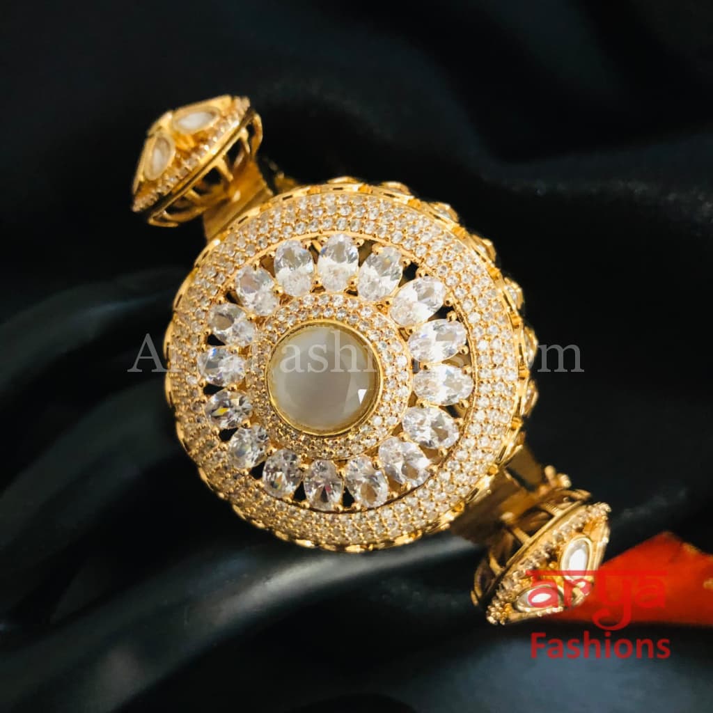 Veera Jadau Kundan Rajwadi Openable Bracelet/ Jaipuri Flower Pacchi Statement