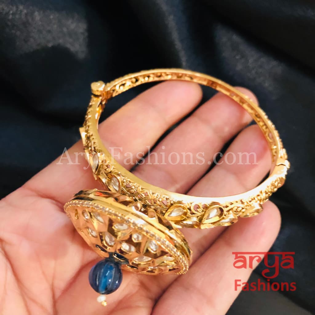 Veera Round Dial Jadau Kundan Rajwadi Openable Bracelet/ Jaipuri Pacchi Bracelet